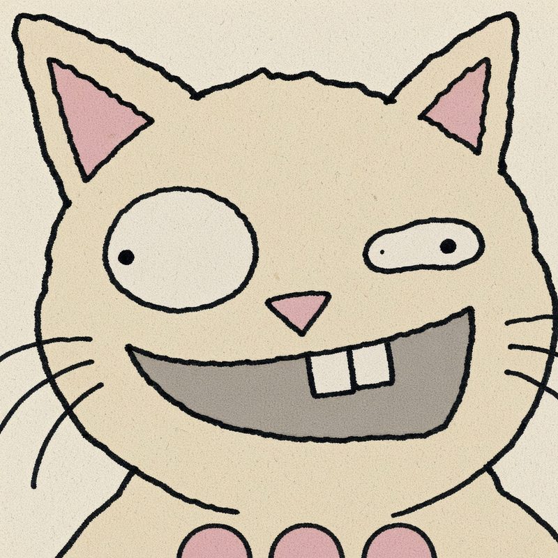 Close-up of SILLY CAT grinning with two teeth