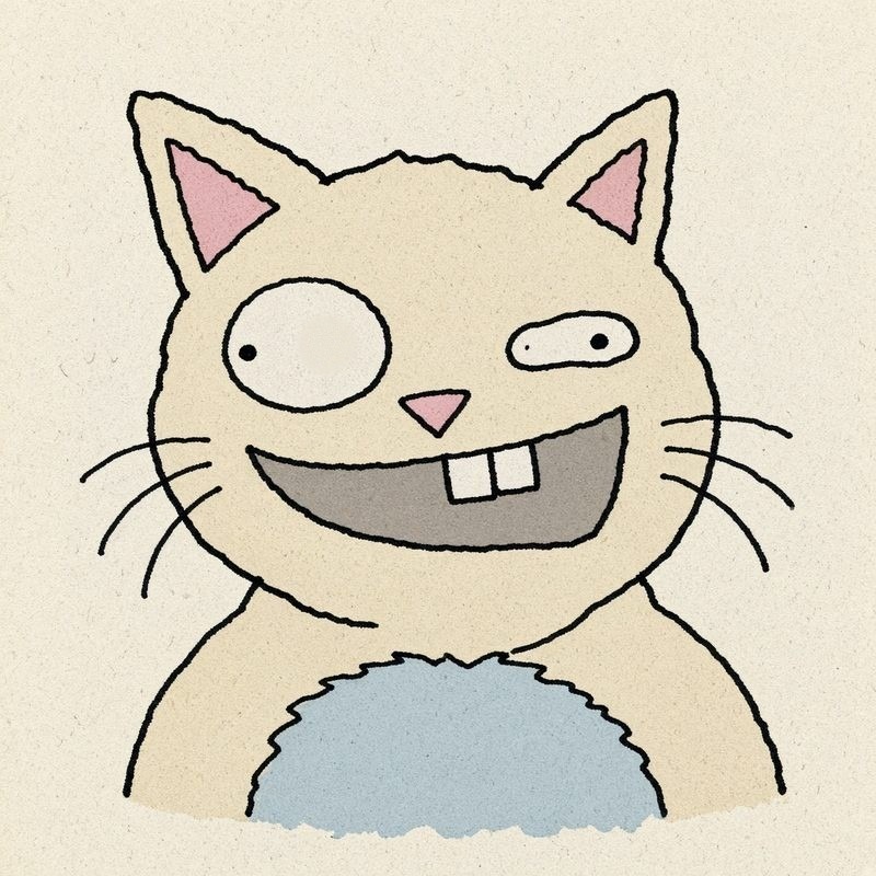 SILLY CAT, a chubby cream cat with a pale blue belly